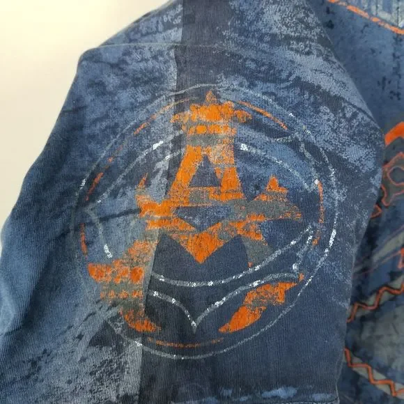 Affliction American Customs Warpath Blue Distressed Skull Graphic T-Shirt Sz XL - Picture 7 of 13